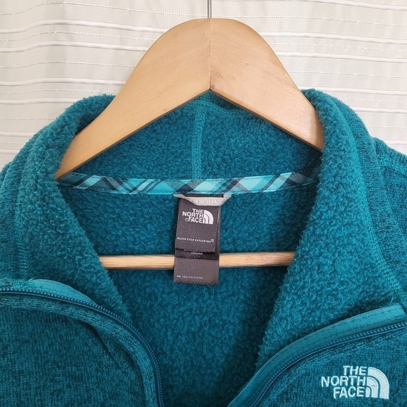 North Face Knit Style Fleece Jacket Crescent Sunset Full Zip Teal Women's M/L - Picture 11 of 12